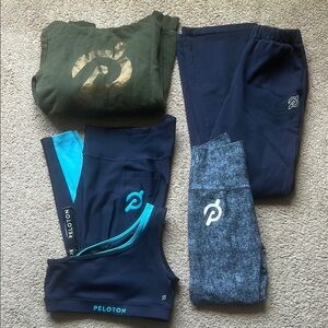 Peloton Activewear Set in Green, Blue, and Gray
